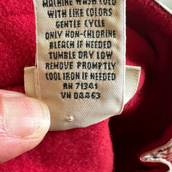L.L.Bean Red & White Festive Winter Pattern Trim Fleece Cozy Holiday Jacket Sz M - Picture 9 of 11